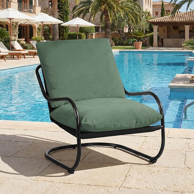 Peace nest Modern Accent Chair Comfy Living Room Suspended Chair Bedroom Armchair with Mental Frame Comfortable Upholstered Cushion for Balcony Lounge Reading Meeting Room Green