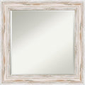 Amanti Art White Wall Mirror 25x25 Alexandria White Wash Square Bathroom Mirror for Wall Decor Living Room, Medium Cottage Wood Frame, Hangs Horizonally and Vertically, Bathroom Decor, Beveled Edge