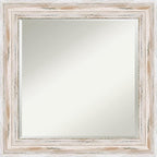 Amanti Art White Wall Mirror 25x25 Alexandria White Wash Square Bathroom Mirror for Wall Decor Living Room, Medium Cottage Wood Frame, Hangs Horizonally and Vertically, Bathroom Decor, Beveled Edge