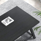 FOLUBAN Black Coffee Table, Modern Rustic Wood and Metal Living Room Table with Storage Shelf, Industrial Rectangle Cocktail Tea Table, 47 Inch