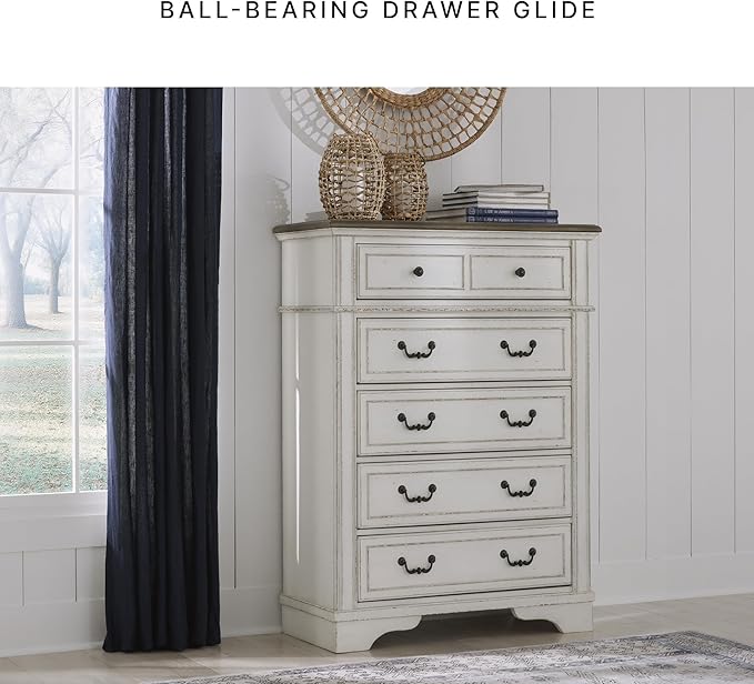 Signature Design by Ashley Blendon Traditional 5-Drawer Chest of Drawers with Safety Stop, White & Dark Brown