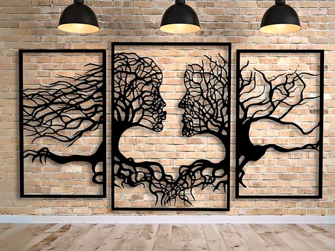 VAILLA Wood Wall Art Decor Wall Hanging Sculpture Modern Home Decoration 3 Panels Nature Wall Hangings Large Wooden Wall Arr 3D Textured Sculptures for Living Room Bedroom Office Dinnig Room (Faces 1)