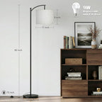 Floor Lamp, LED Floor Lamp with Foot Switch & Adjustable Linen Lampshade, Tall Modern ARC Standing Lamps for Living Room Office Bedroom (9W Replaceable Blub)