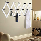 Dseap Accordian Wall Hanger: 16” High Wooden Wall Expandable Coat Rack, Hat Rack Holder, Accordion Hook for Baseball Caps, Coats, Mugs, 16 Peg Hooks, White & Black