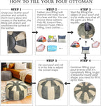 Thgonwid Unstuffed Moroccan Ottoman Pouf Cover, Ottoman Footstool Storage Solution, Bean Bag Chair, Foot Rest, Gray & Mushroom