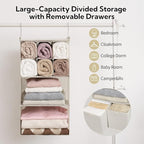 GRANNY SAYS Hanging Closet Organizer with Drawers, 4 Shelf Dividers Closet Hanging Organizer, Foldable Hanging Shelves for Clothes Organizer, Small Closet Organizers and Storage, Beige