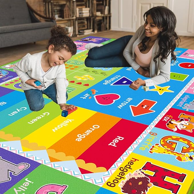Kids Rugs for Playroom, ABC Carpet Educational Floor Play Mat for Kids, Preschool Rugs with ABC, Numbers, Animals Learning Carpet for Playroom Classroom Bedroom (Green, 78.7X59 INCH)
