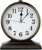 Silent Desk Clock - European Style Retro Clock with 10 Inch Dial, Easy to Read for Living Room or Bedroom