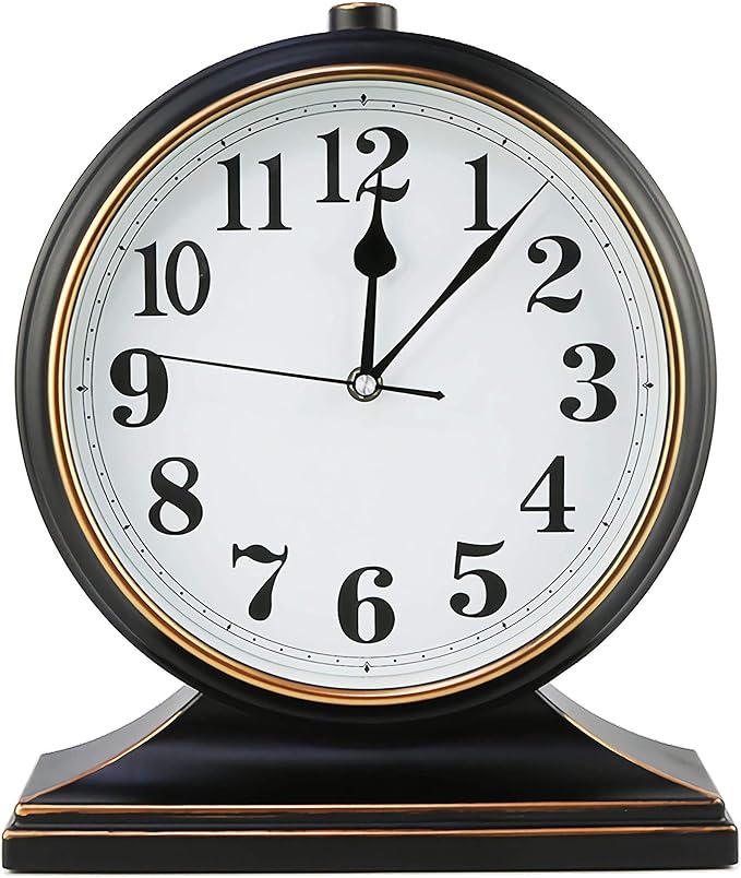 Silent Desk Clock - European Style Retro Clock with 10 Inch Dial, Easy to Read for Living Room or Bedroom