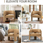 COLAMY Modern Accent Chair Set of 2, Velvet Accent Chairs, Upholstered Barrel Chairs with Solid Wood Legs, Comfy Side Chair for Living Room, Bedroom, Reading, Cozy Reading Chair,Khaki