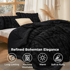 Bedsure Tufted Boho Comforter Set Queen Size - Black Boho Bed Set, GentleSoft™ 3 Pieces Farmhouse Shabby Chic Embroidery Bedding, Gifts for Woman, Soft Jacquard Queen Comforter for All Seasons
