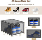 XX Large Clear Shoe Storage Box Organizer for Closet, 9 Pack Thicken Hard Plastic Stackable Shoe Sneaker Rack Display Case Container Bins Organizer, Easy Assembly, Grey