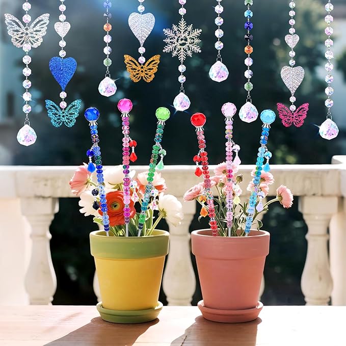VICTLOV Crystal Suncatcher Making Kit, 340 Pieces with Beads, Snowflakes, Butterflies, Glass Balls for Garden Decoration, DIY Outdoor Hanging Ornaments (340Pcs Crystal Ball+Pendant)
