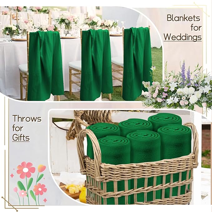 24 Pcs Fleece Blankets Bulk 60 x 50 in, Soft Lightweight Throw Blankets in Bulk Large Cozy Wool Blankets for Wedding, Bed, Couch, Outdoor, Use Gifts & Home, Homeless Men Women (Green)