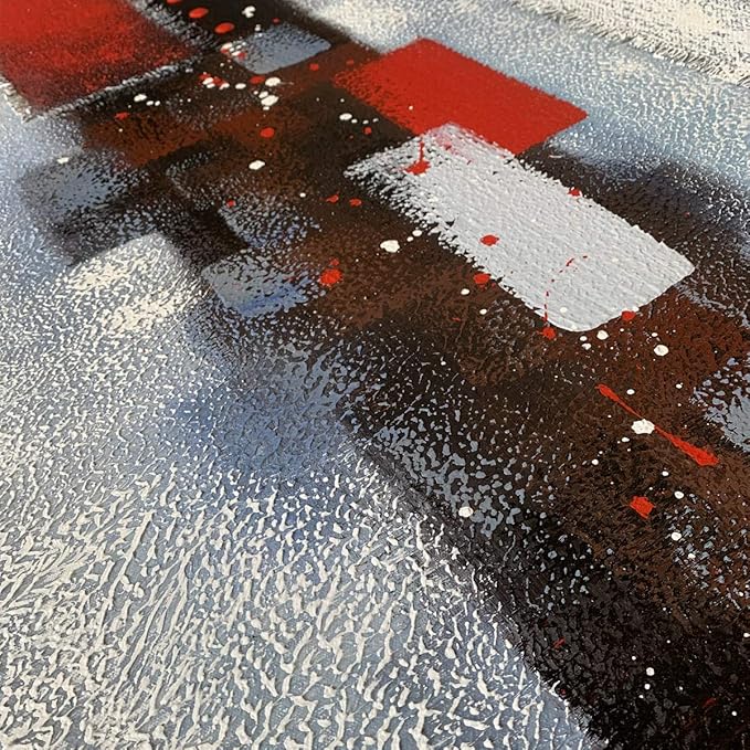 Handmade Abstract Red Gray Oil Painting, Thick Textured Linen Artwork, Modern Decoration Wall Art, Framed Painting Picture 48x24inch