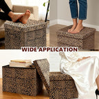 ALASDO Storage Ottoman Footrest Stool Small Ottoman with Storage Foldable Ottomans Foot Rest Footstool Bench for Living Room 17x13x13inches Leopard Print