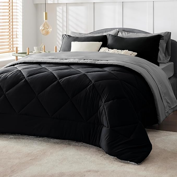 Bedsure Twin XL Comforter Set - 5 Pieces Reversible Black Bedding, Twin XL Size Bed Set for All Seasons, Bed in a Bag with Down Alternative Comforter, Sheets, Pillowcase & Sham