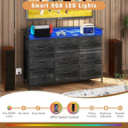 EXOTICA Black Dresser with Charging Station 9 Drawers Dresser with LED Light and USB Ports Fabric Dressers for Bedroom Hallway Entryway Closets Sturdy Steel Frame Wood Top