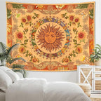 Accnicc Yellow Sun and Moon Tapestry Vintage Indie Boho Tapestry Wall Hanging with Sunflowers Butterfly Moth Constellation Aesthetic Wall Tapestries for Bedroom Dorm Living Room (Orange, 80'' × 60'')
