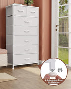 Crestlive Products Vertical Dresser Storage Tower - Sturdy Steel Frame, Wood Top, Easy Pull Fabric Bins, Handles - Organizer Unit for Bedroom, Hallway, Entryway, Closets - 7 Drawers (White)