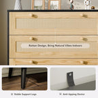 3 Drawer Storage Rattan Dresser, Boho Dresser Chest for Bedroom Hallway Living Room, Black
