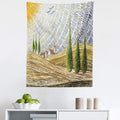 Ambesonne Italian Tapestry, Van Gogh Style Italy Valley Rural Fields European Scenery Painting Print, Fabric Wall Hanging Decor for Bedroom Living Room Dorm, 23" X 28", Tan Blue Green