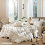 MooMee Striped Duvet Cover Set 100% Washed Cotton Linen Like Textured Breathable Durable Soft Comfy (Almond Milk Grey Classic Stripes, Twin 68"x90")