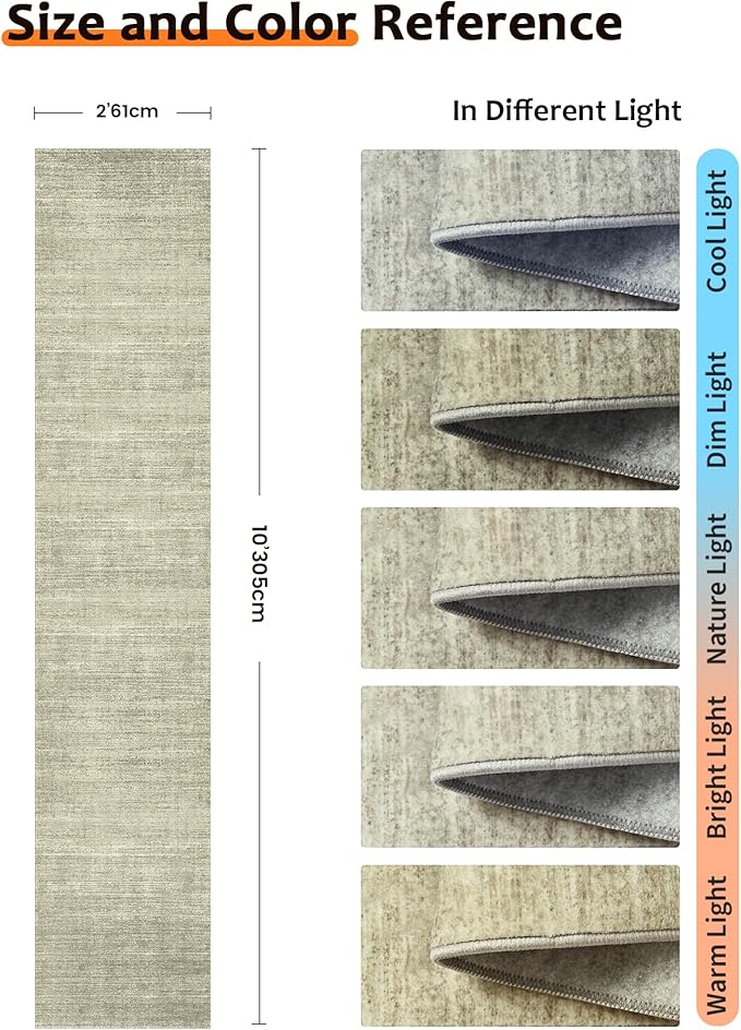 Art&Tuft Non-Slip Runner Rug - 2x10 Runner Rug Washable Low-Pile Rugs Runners, Soft Distressed Carpet Runner for Bedroom Bathroom Kitchen Laundry Living Room, Green
