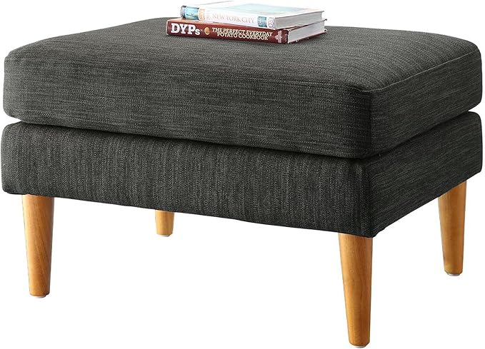 Convenience Concepts Designs4Comfort Marlow Ottoman 27" - Mid-Century Modern Upholstered Footrest & Seat for Living Room, Bedroom, Hallway, or Entryway, Dark Charcoal Gray Fabric