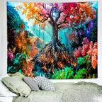 Delur Forest Tapestry Tree of Life Fantasy Tropical Rainforest Tapestry Wall Hanging Colorful Nature Mystical Landscape Psychedelic Spiritual Headboard for Bedroom Living Room Home Decor (70.8" x 92.5")