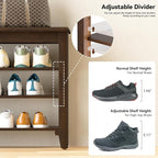 Shoe Bench Storage Rubberwood, Entryway Bench with 3-Tiers Height Adjustable, Shoe Rack Front Door Entrance Organizer for Hallway Living Room, Mudrooms, Walnut,31.5"