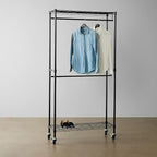Amazon Basics Adjustable, Double Hanging Rod Garment Rolling Closet Organizer Rack with Wheels, Heavy Duty, Black, 36'' x 14'' x 72'', WI-GAR1436B