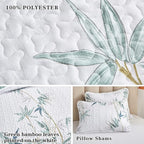 Botanical Quilt Set 3 Piece California King, Green Leaves Printed on White Reversible Bedspread Coverlet Set, Soft Microfiber Lightweight Bed Cover for All Season (102" x 114", 1 Quilt+ 2 Pillow Sham)