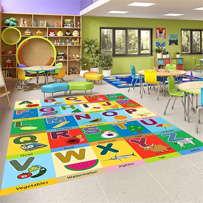 3x5ft ABC Alphabet Learning Rug for Toddlers & Kids - Educational Play Mat with Letters, Animals, Objects，Interactive Colorful Nursery Carpet for Playroom, Bedroom, Preschool Classroom Decor
