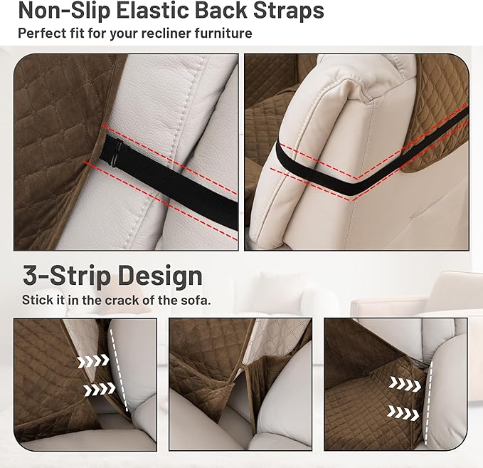 Recliner Sofa Covers 100% Waterproof Velvet L Shape Recliner Couch Covers for Dogs Pets Washable Anti Slip Recliner Slipcovers with Pockets (5 Seat Sofa with 2 Console, Brown)