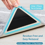 Veken Rug Gripper Pad for Hardwood Floors Tile Floors, 12 Pcs Rug Tape, Thick Cushion Non Slip Rug Pads for Area Rugs, Under Carpet Anti Skid Mat, Keep Your Rugs Safe and in Place, 2x3 Ft