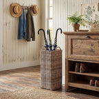 Rattan Umbrella Holder for Entryway 20.5h x 9l x 9w Inch Square Umbrella Stand with Plastic Water Catch, Umbrellas Basket Bucket Fit Walking Cane Tall Umbrellas Storage for Home Office