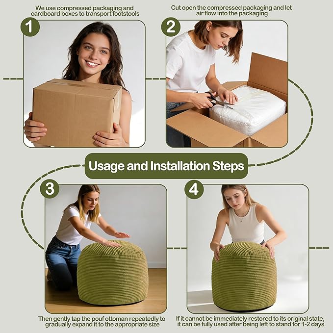 Sqodok Round Stuffed Pouf Ottoman for Foot Stools, 20"x 15" Corduroy Poufs Ottoman with Shredded Foam Filling, Washable Floor Poufs Foot Rest for Living Room Bedroom Home Decor and Office Chair