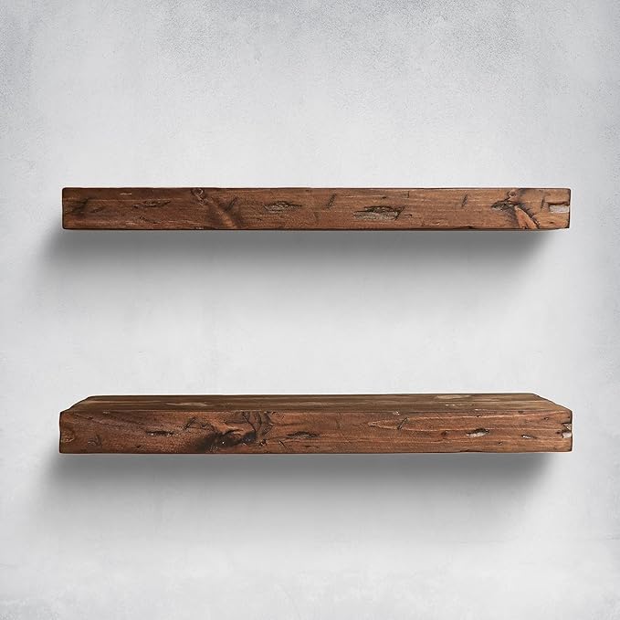Urbandi Rustic Distressed Floating Shelves, Set of 2, Handmade Out of Pine Wood, 3 Inch Thick, Made in USA (Provincial, 24Lx3Hx6D)