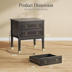 Huuger 27.6 Inch Tall Nightstand with Charging Station, USB-C Port, 2 Drawers Bedside Table, Larger Night Stand with 11.4 Inch Raised Legs, Painted Side Table End Table, for Bedroom, Black