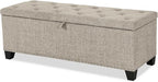 24/7 Shop at Home Sacallant Modern Linen Storage Bench with Button-Tufted Lift-Top, Upholstered Footstool, Rectangular Ottoman for Living Room, Bedroom, Entryway, Light Brown