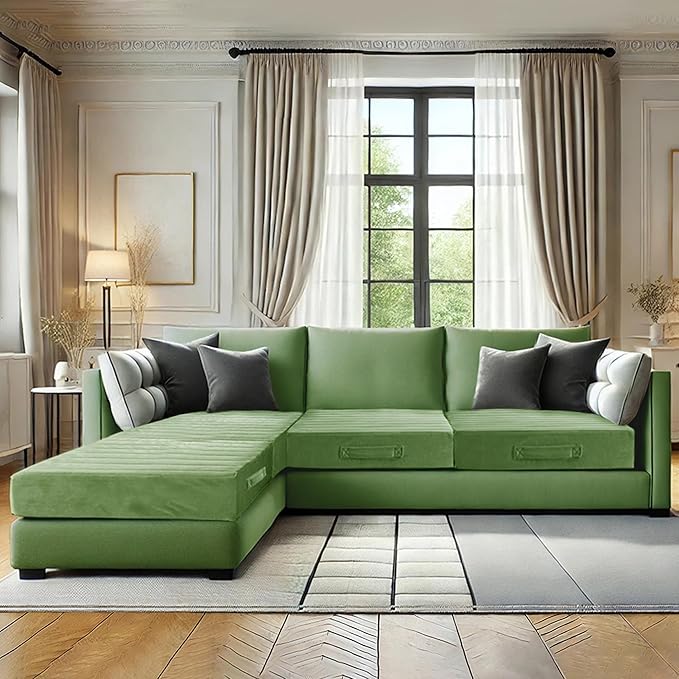 Codi Thick Replacement Couch Cushions 2 Sets, Upholstery Foam with Washable Covers for Sofa Cushion Chair Meditation - 24 × 24 × 5 Inch, High Density Foam, Green