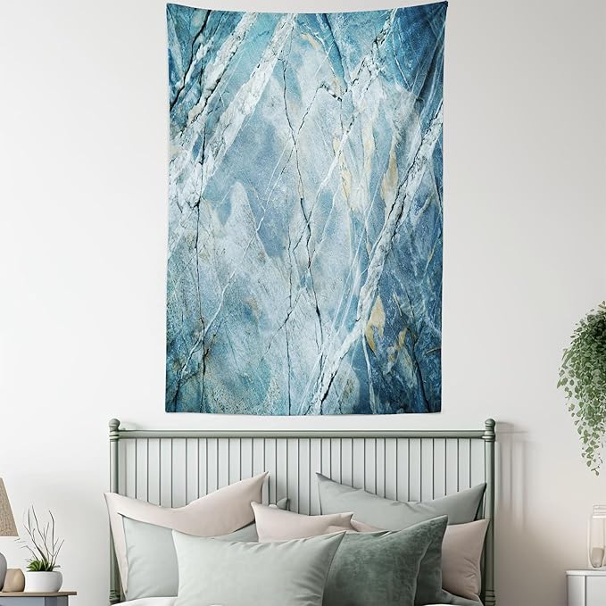 Ambesonne Marble Print Tapestry, Exquisite Granite Stone Architecture Floor Nature Faded Rock Picture, Wall Hanging for Bedroom Living Room Dorm Decor, 60" X 80", Pale Blue Grey