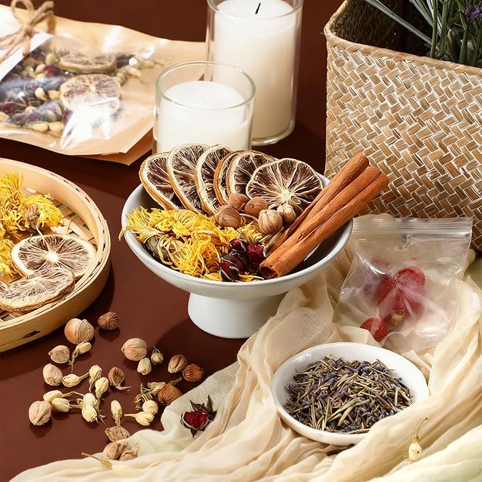 4 Set Spring Clean Potpourri Bags Stovetop Simmering Mix Potpourri Instruction and Sticker Floral Fruity Cinnamon Natural Air Freshener Sachet for Party Craft DIY Gift Housewarming Hostess