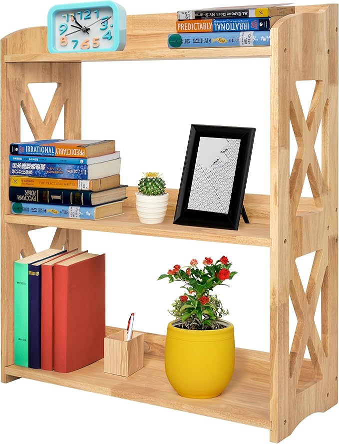 Natural Bookcase by Natural Wood, 3 Tier Bookshelf, Small Book Shelves Freestanding Display Storage Shelves. Open Bookshelf for Bedroom, Living Room and Office (Natural, 3 Tier)