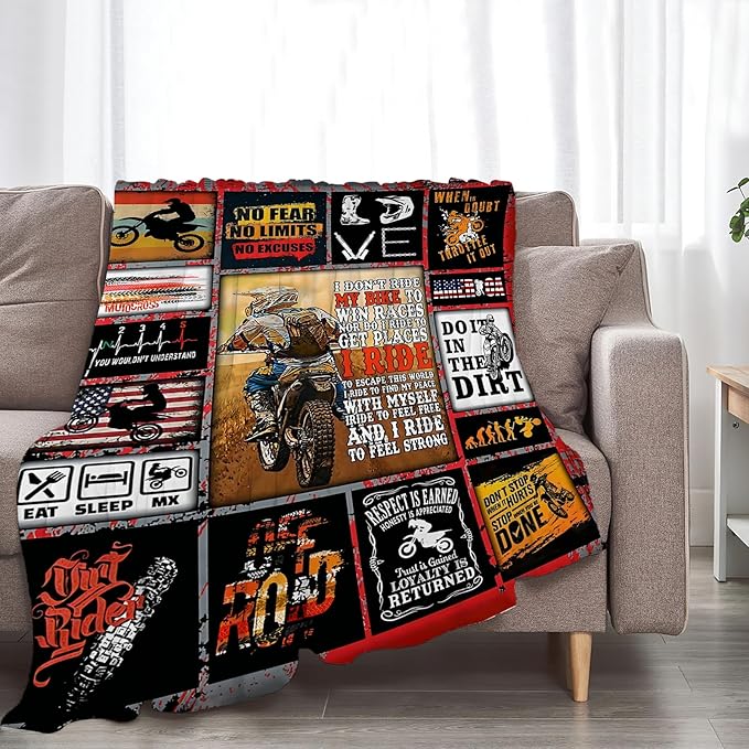 Motorcycle Blanket for Boys Girls Women Men Dirt Bike Gifts Motorcycle Throw Blanket Plush Cozy Flannel Fleece Ultra Soft Fuzzy Blankets 60"X50"