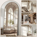 Antok 76" x 34" Full Length Mirror, Floor Mirror Arched Window Decorative Mirror, Metal Framed Decor Farmhouse Floor Mirrors Art Pane Mirrors Wall Decor for Bedroom, Living Room, Entryway Black