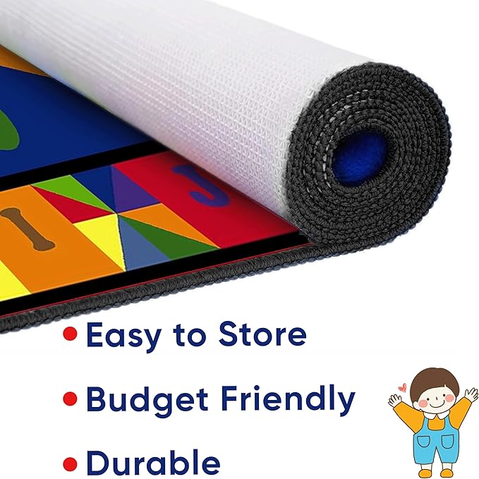 KIDCARPET.COM Shapes & Alphabets - Bright Rectangle Classroom Rug | Bordered Area Rug for Preschool Daycare Learning, 7'6" x 12'