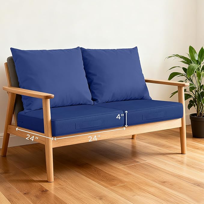 Codi Replacement Couch Cushions 2 Sets, Upholstery Foam with Covers for Sofa Chair Cushion Outdoor Seat - 24 × 24 × 4 Inch, High Density Foam,Navy
