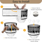 Deer & Forest Lamp Shade Acrylic Bead Droplets, Black Drum Fabric Light Shade for Ceiling Pendant Table & Floor Lamps, Decor & Gift for Wild Animal Nature Lover, 11.8in